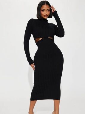 Don’t Get It Twisted Sweater Midi Black Dress XS